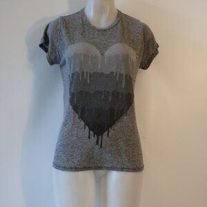Womens Lauren Moshi Gray Black Melange Heart Graphic T-Shirt Top S